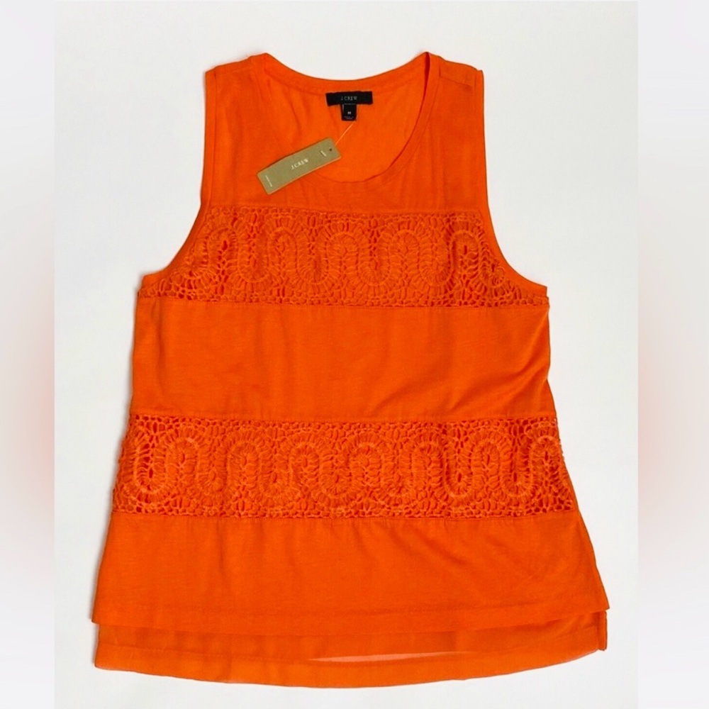 J. Crew Orange Crochet-Panel Sleeveless Tank Top